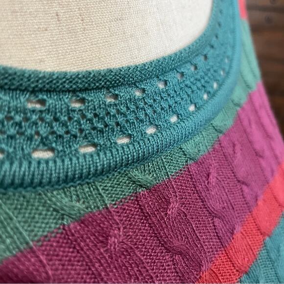 Soft Surroundings Cable Knit Silk Cashmere Blend Striped Sweater Top Crochet M - Picture 2 of 9